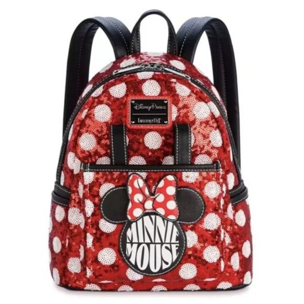 Disney Parks Loungefly Mini Backpack Minnie Glitter Bag Red Polka Dot
